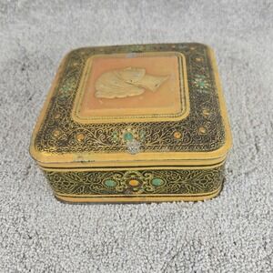 Tin Gold Black Egyptian Revival Cameo Vintage Square Box